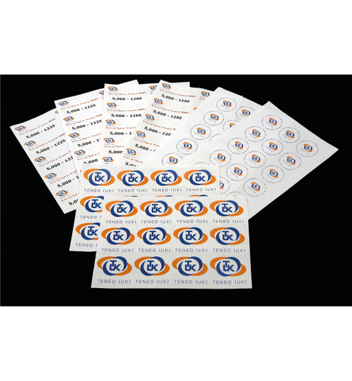 25mm x 25mm  A4 white paper sheet labels, for use with almost any laser printer.  Supplied 70 label per sheet, permanent adhesive, radius corners, 500 sheets per box.