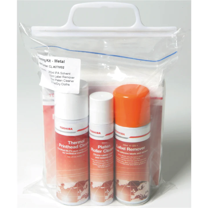 250ml IPA Print Head Cleaner, 100ml Platen cleaner, 200ml Label Remover & Pack of 25 wet/dry cloths