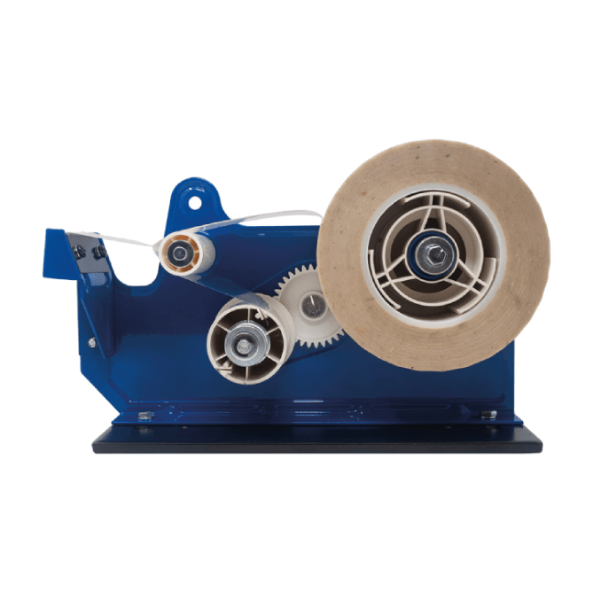 4163 is a heavy-duty double-sided tape dispenser with a weighted base, adjustable brake, corrugated blade, and gear-driven rewind system. Ideal for industrial, assembly, and packaging use. Suitable for tape up to 50mm wide.