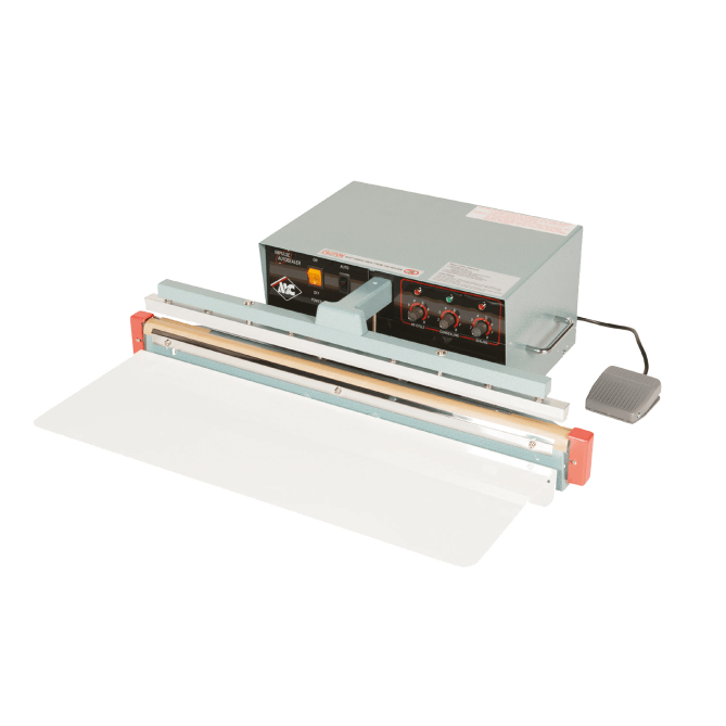 AI Sealer machine for thermoplastic film sealing, featuring electronic controls and available in, 450mm, and 600mm lengths.