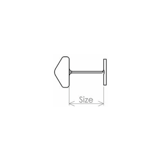 Technical drawing of a tag attachment with labelled dimensions on a white background