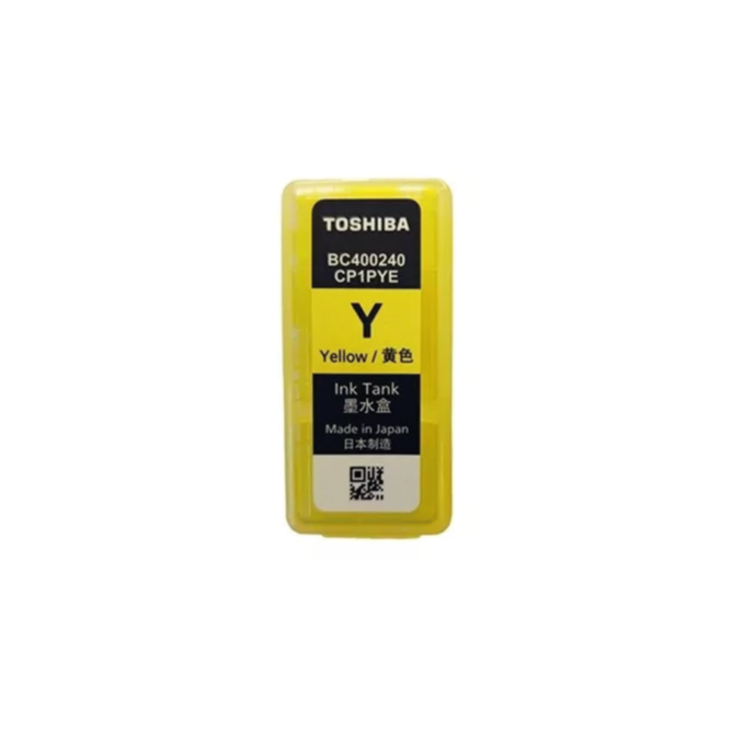 Yellow ink tank with Toshiba branding on a white background