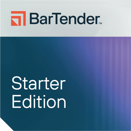 BarTender Starter Edition logo on a blue and purple gradient background