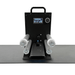 Black printing press machine with digital display on a white background