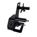 Black metal clamp or holder on a white background
