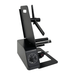 Black wine bottle holder with adjustable stand on a white background