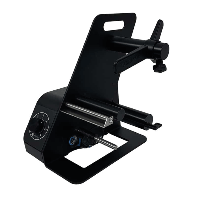 Black metal tool holder with various tools on a white background
