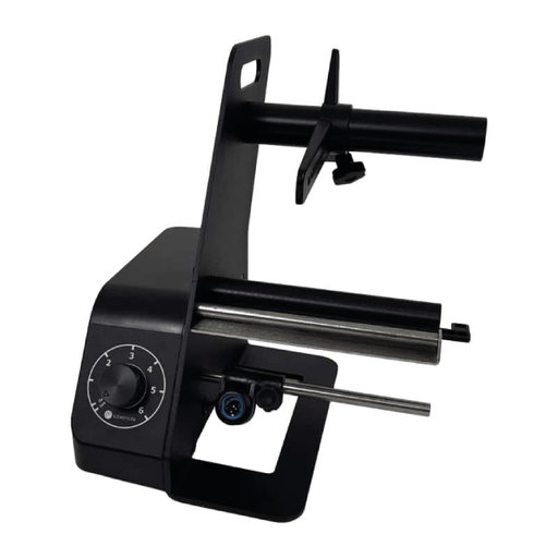 Black metal tool with adjustable components on a white background