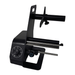 Black metal tool with adjustable components on a white background