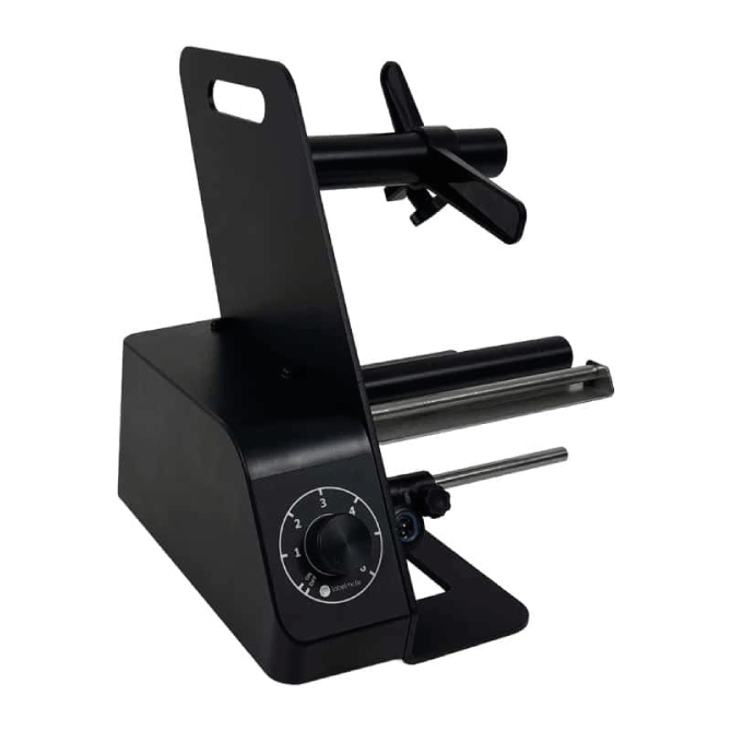 Black metal stand with adjustable arms on a white background