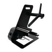 Black metal bracket or stand on a white background