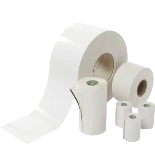 105mm x 100m Direct Thermal Linerless Paper Label, High Tack Hotmelt Adh. (25mm Core/111mm OD)