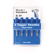 Pack of 5 tagger needles with blue packaging on a white background