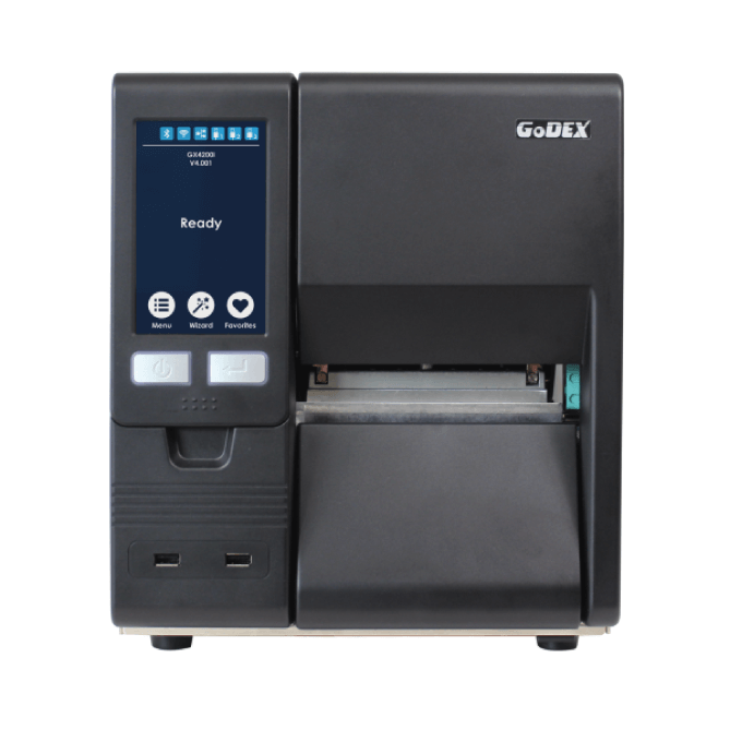 Discover the GODEX GX4000i, an ultra-high speed industrial thermal printer with a 5” touch screen and video assist guidance. Offering top speeds and resolutions (203 dpi, 300 dpi, 600 dpi), robust aluminium design, and a 5-year warranty. Ideal for high-volume, demanding applications.