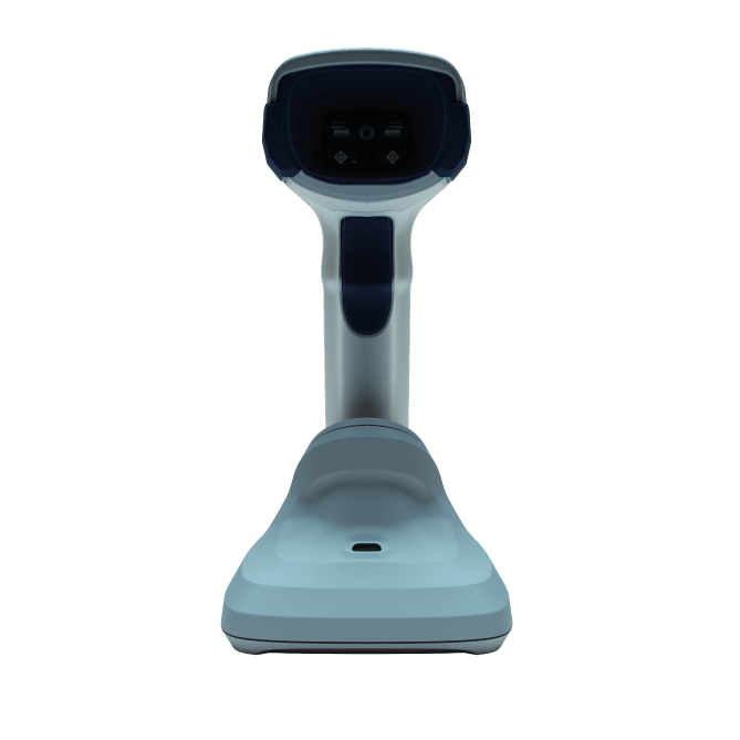 Handheld barcode scanner on a white background