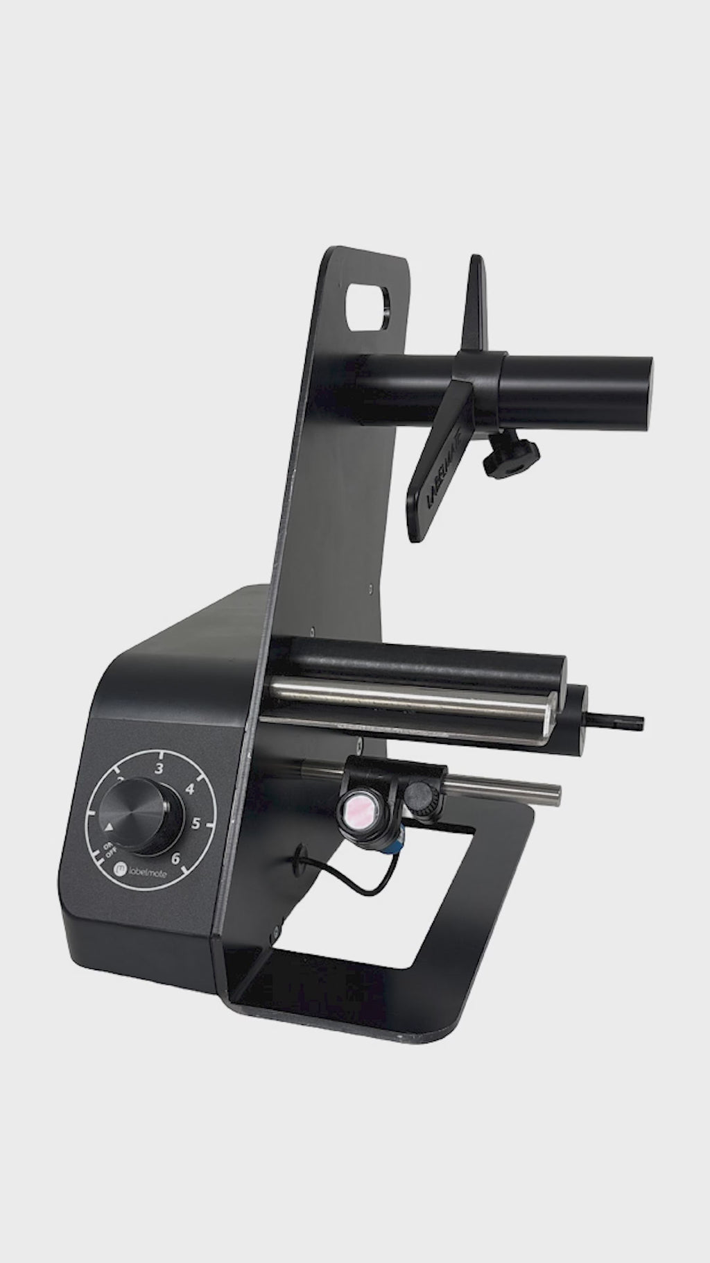 Black present and peel label dispenser