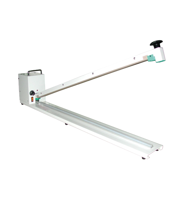 The new extra long KF800H & KF1000H I-Bar sealers offers the flexibility of a portable tabletop sealer with a sealing length which is normally only available in floor mounted industrial units. The unit is supplied as standard with a 2mm sealing wire, with the option of a round wire for sealing and trimming. The sturdy steel construction makes this sealer robust and lightweight, and the carry handle allows for ease of movement between work stations.