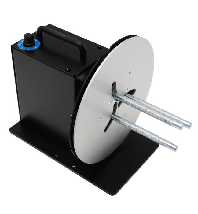 The MC-11 handles labels up to 115 mm wide and will wind a roll of labels up to a 220 mm diameter. This unit includes an Ajustable Core Holder (ACH) that accepts any core size from 25mm to 101mm.The new build-in potentiometer allows to control the amount of rewind speed/torque. No awkward, troublesome belts or clutches are used and no speed adjustments are required.