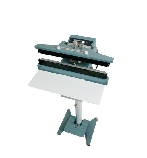 These special foot operated CFN sealers are excellent for sealing polycello, humidity-proof cellophane, polyethylene films, aluminium foil-coated bags and gusset bags. The mesh seal is 15mm wide by 400mm long. This model is ideal for producing wide seals on thick bags. The machines are equipped with a timing light and audible signal to notify the user when it is time to release the pedal.