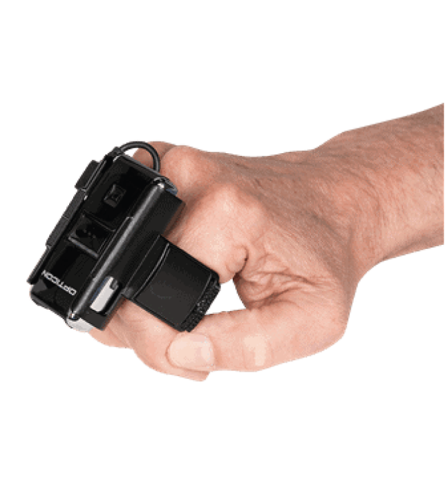 The RS-2006 is a ring scanner that fits perfectly around the finger, with the trigger button in reach of the thumb so only a single finger is needed to activate the scanner. Because the scanner is around the finger both hands are free to be used. 