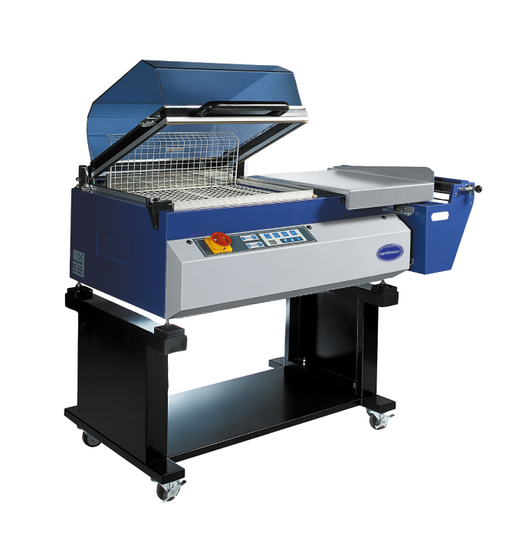 The Optimax SC455 is a manually operated shrink wrapping machine, combining the sealing bar unit with a fully enclosed chamber in which hot air is circulated to seal the film and evenly shrink it around a product.