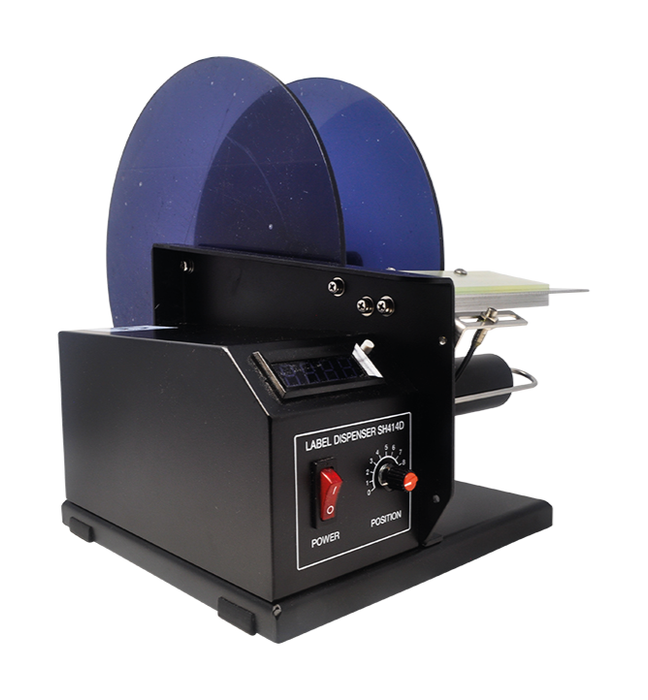 The SH-414D comprises a 150mm wide dispenser which automatically peels, releases and advances all types of butt-cut and die-cut, labels, including transparent material..